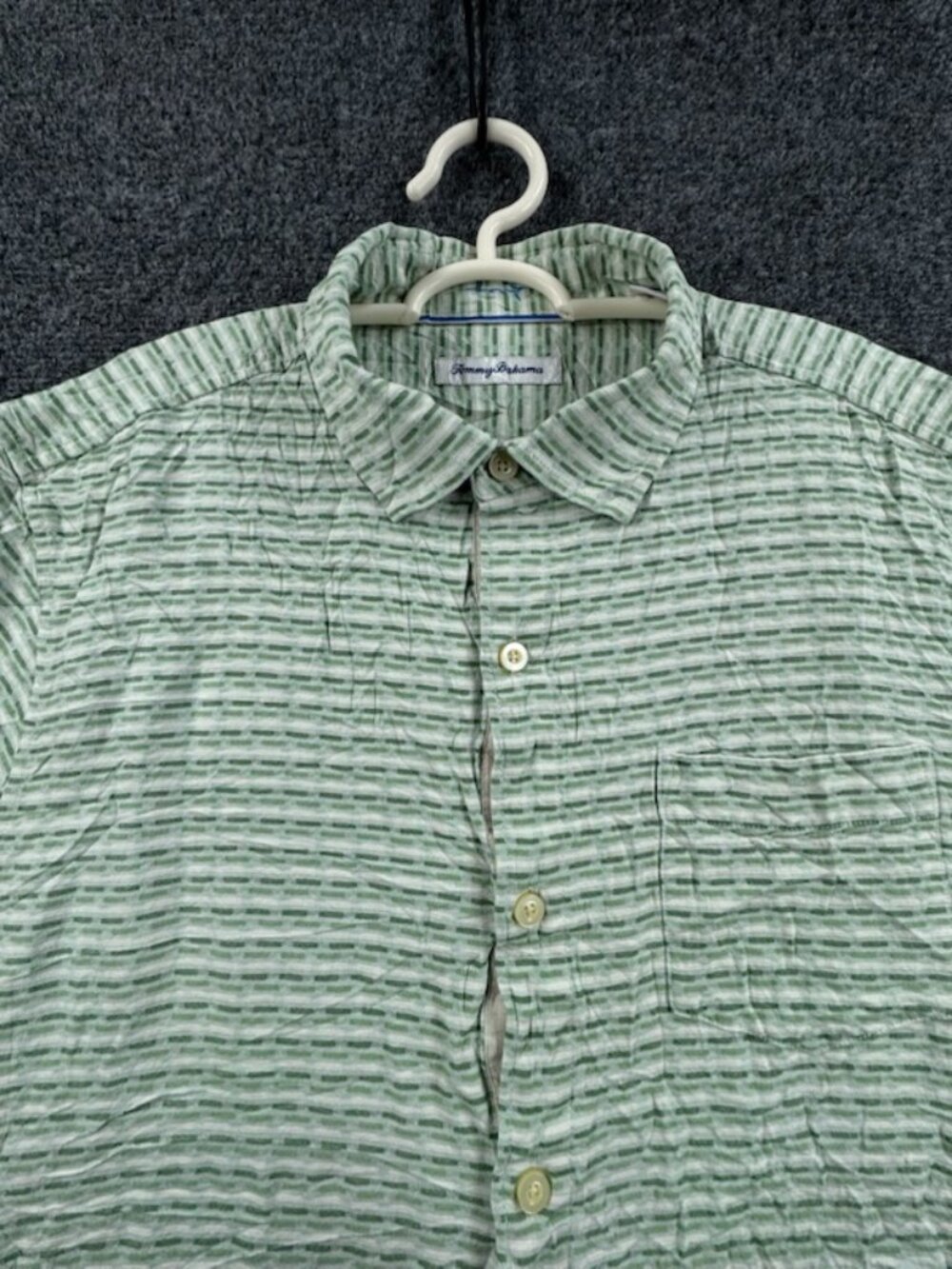 Tommy Bahama Point Large Short Sleeve Silk Green Shirt Pocket Button Up Mens